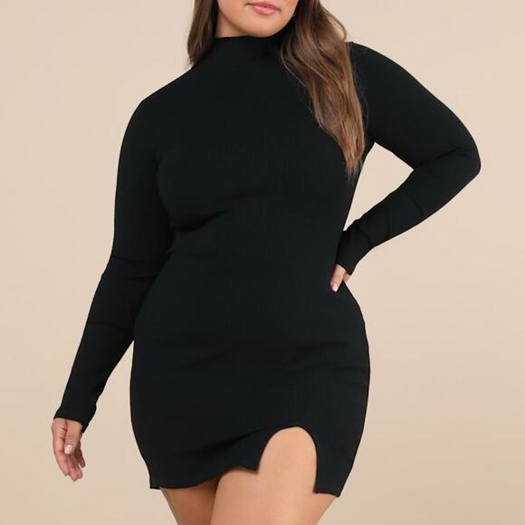 Lulus Size XL Long Sleeve Bodycon Dress Black Sweet Season Ribbed Mock Neck - Picture 2 of 16